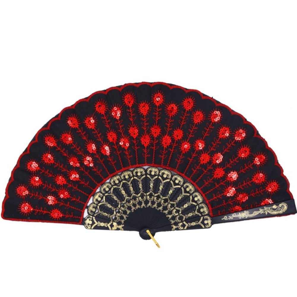 Red Sequined Folding Fan